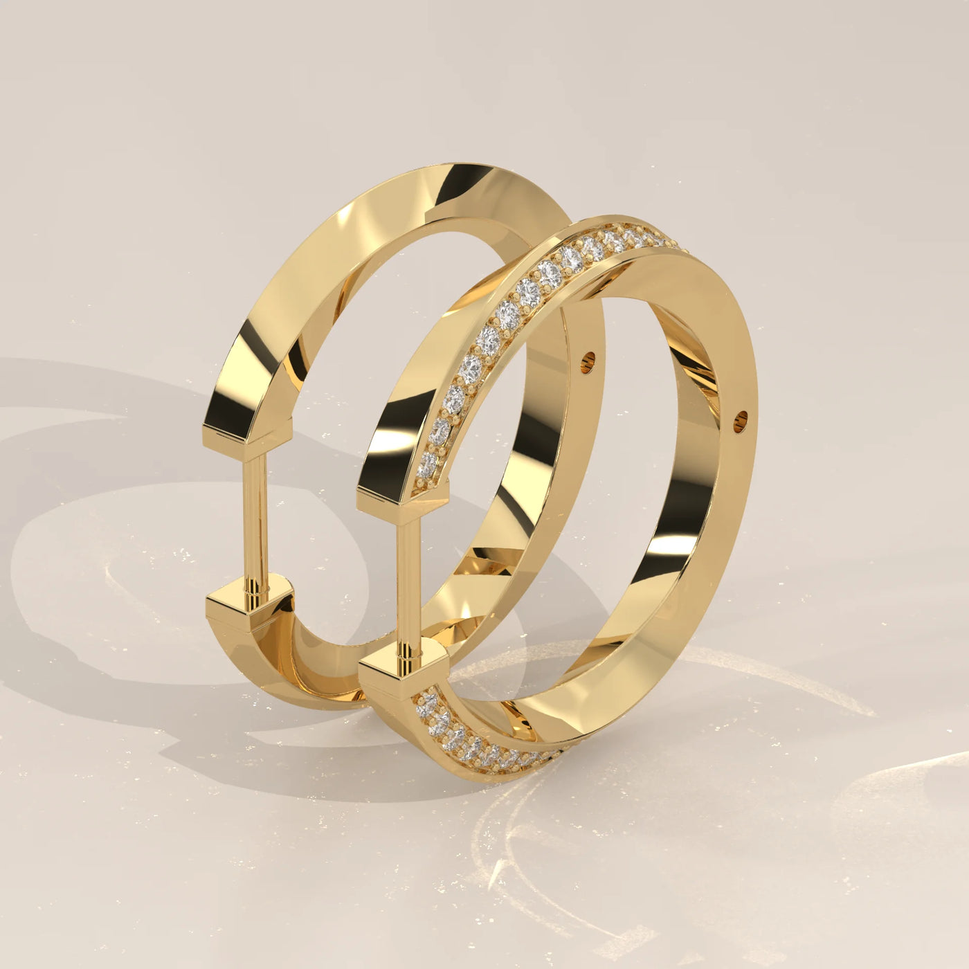 Angle View: Round Diamond Hoop Earrings with Prong Setting in Yellow Gold – Lab Grown – Driona Jewels