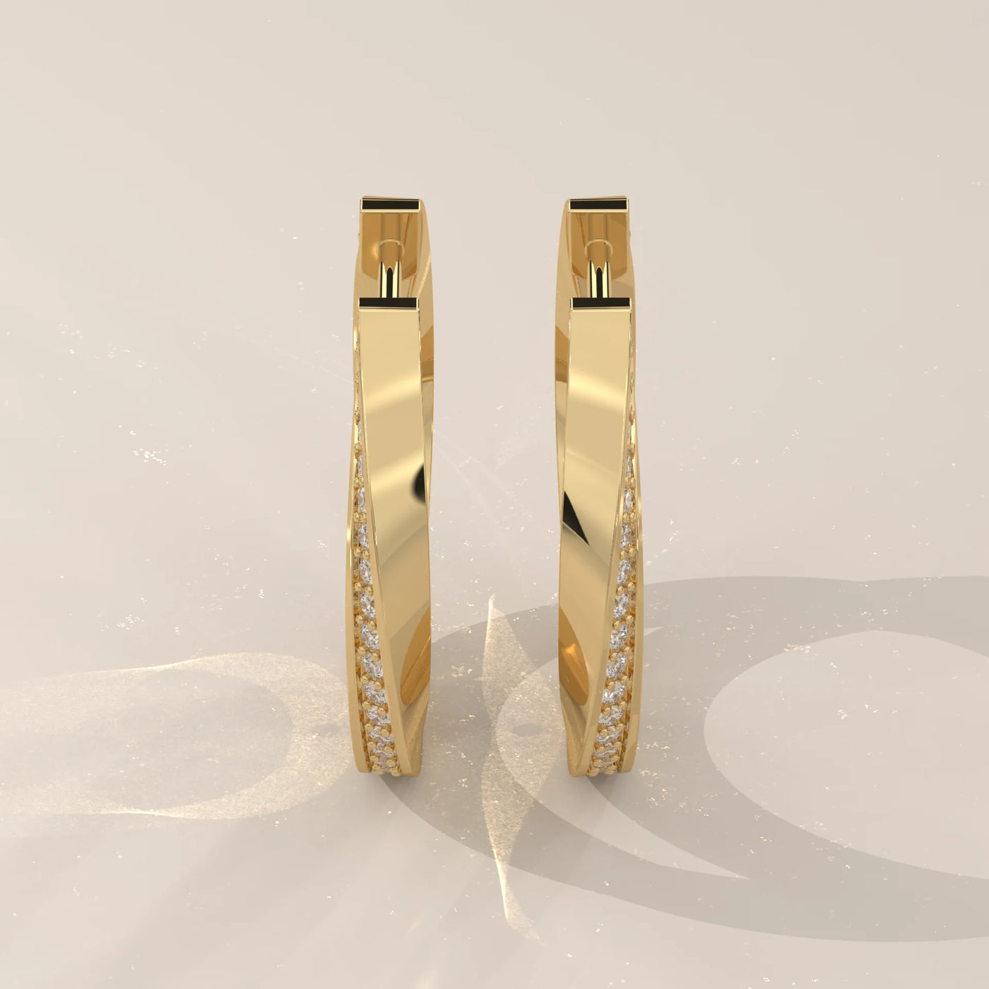 Back View: Round Diamond Hoop Earrings with Prong Setting in Yellow Gold – Lab Grown – Driona Jewels