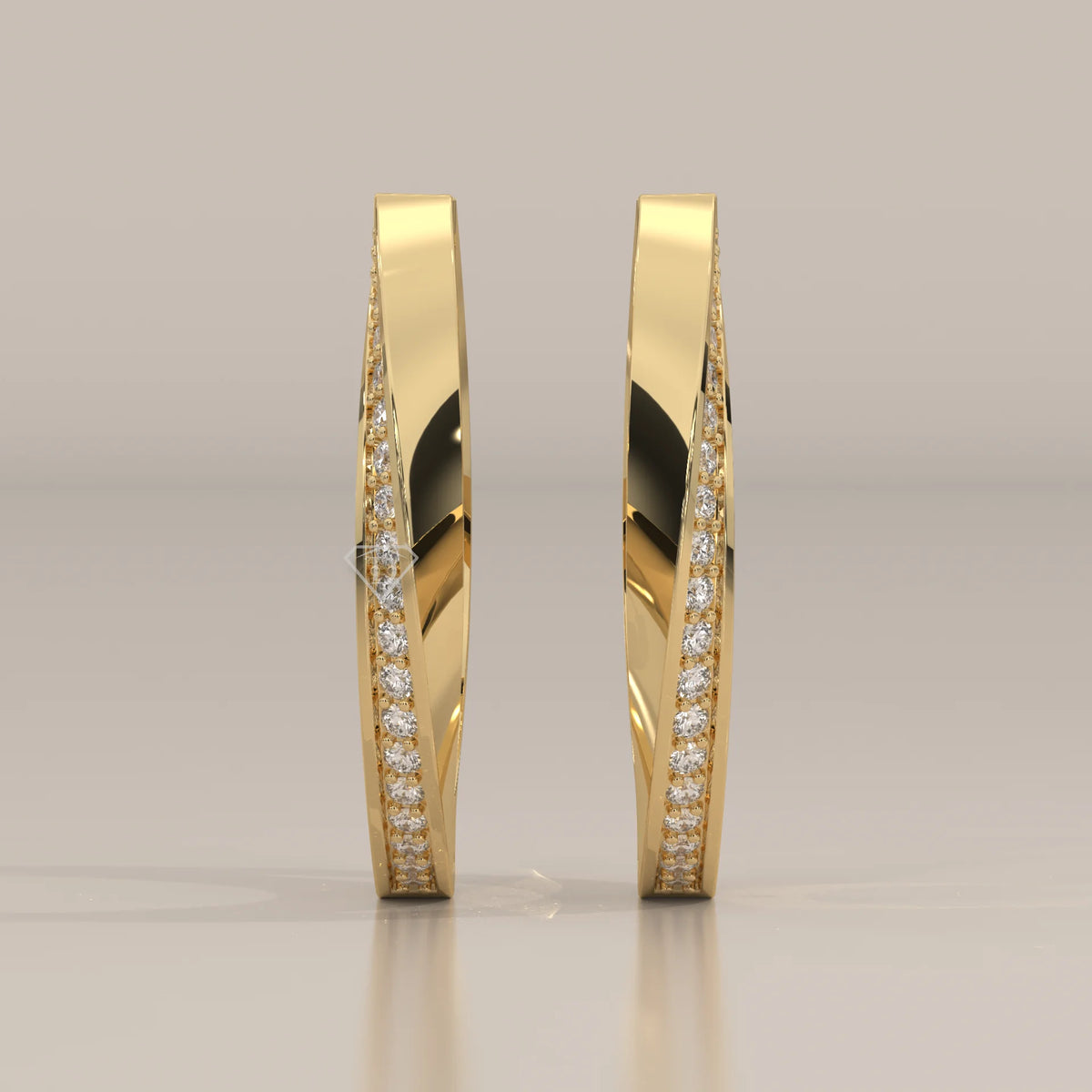 Front View: Round Diamond Hoop Earrings with Prong Setting in Yellow Gold – Lab Grown – Driona Jewels