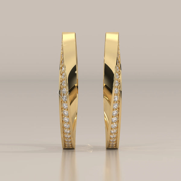 Front View: Round Diamond Hoop Earrings with Prong Setting in Yellow Gold – Lab Grown – Driona Jewels