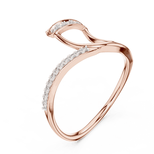 14K Rose Gold Diamond Ring featuring Wave Bypass Pave style with Polished finish for women - Perfect Gift for Her - Angled View