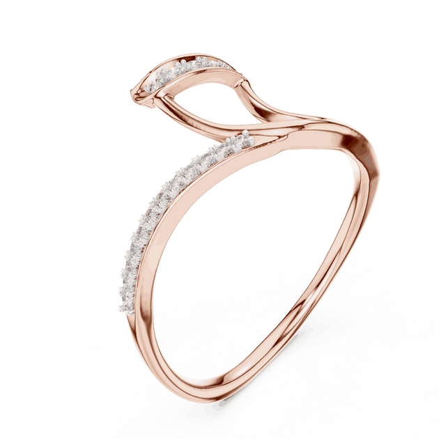14K Rose Gold Diamond Ring featuring Wave Bypass Pave style with Polished finish for women - Perfect Gift for Her - Angled View