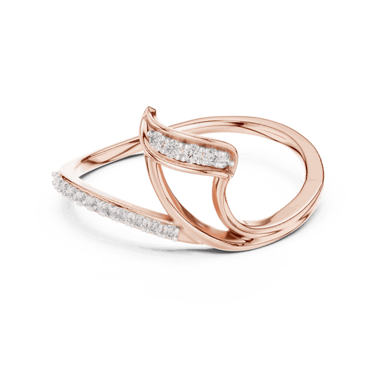 14K Rose Gold Diamond Ring featuring Wave Bypass Pave style with Polished finish for women - Perfect Gift for Her - Top View