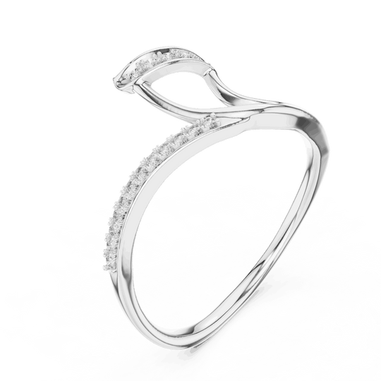 14K White Gold Diamond Ring featuring Wave Bypass Pave style with Polished finish for women - Perfect Gift for Her - Angled View