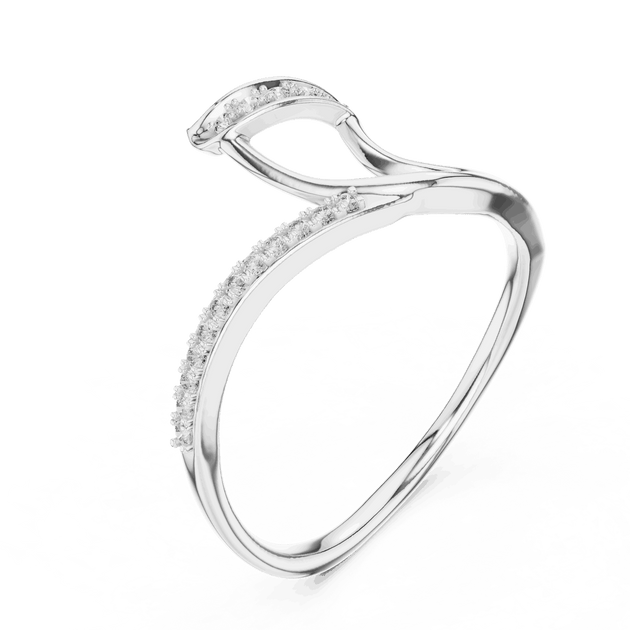 14K White Gold Diamond Ring featuring Wave Bypass Pave style with Polished finish for women - Perfect Gift for Her - Angled View