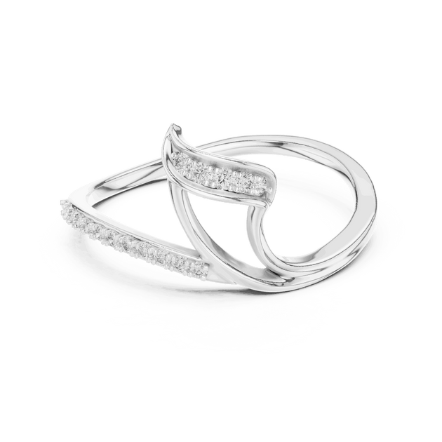 14K White Gold Diamond Ring featuring Wave Bypass Pave style with Polished finish for women - Perfect Gift for Her - Top View