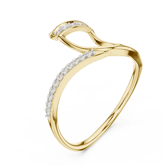 14K Yellow Gold Diamond Ring featuring Wave Bypass Pave style with Polished finish for women - Perfect Gift for Her - Angled View