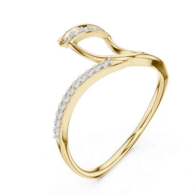 14K Yellow Gold Diamond Ring featuring Wave Bypass Pave style with Polished finish for women - Perfect Gift for Her - Angled View