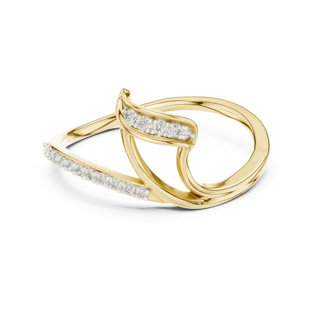 14K Yellow Gold Diamond Ring featuring Wave Bypass Pave style with Polished finish for women - Perfect Gift for Her - Top View