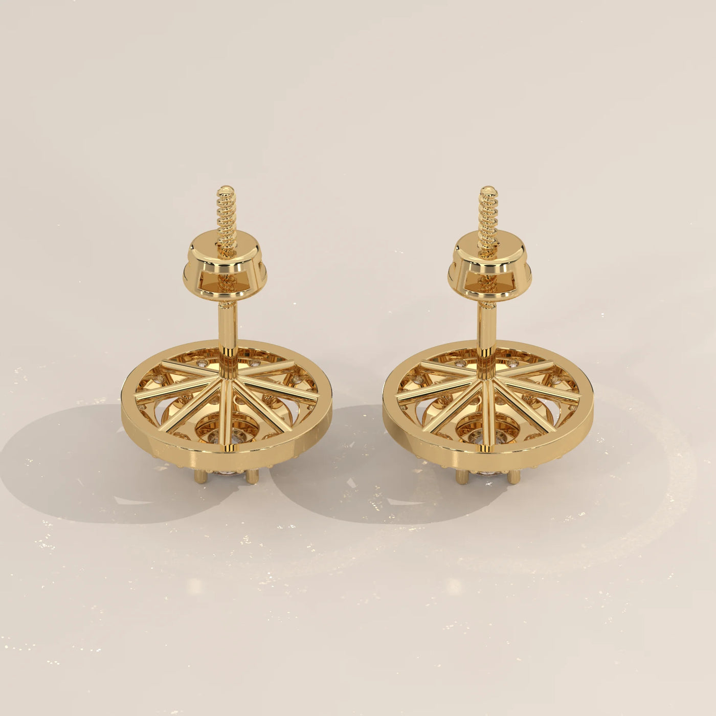 Side Profile: Round Diamond Stud Earrings with Double Halo Setting in Yellow Gold – Lab Grown – Driona Jewels