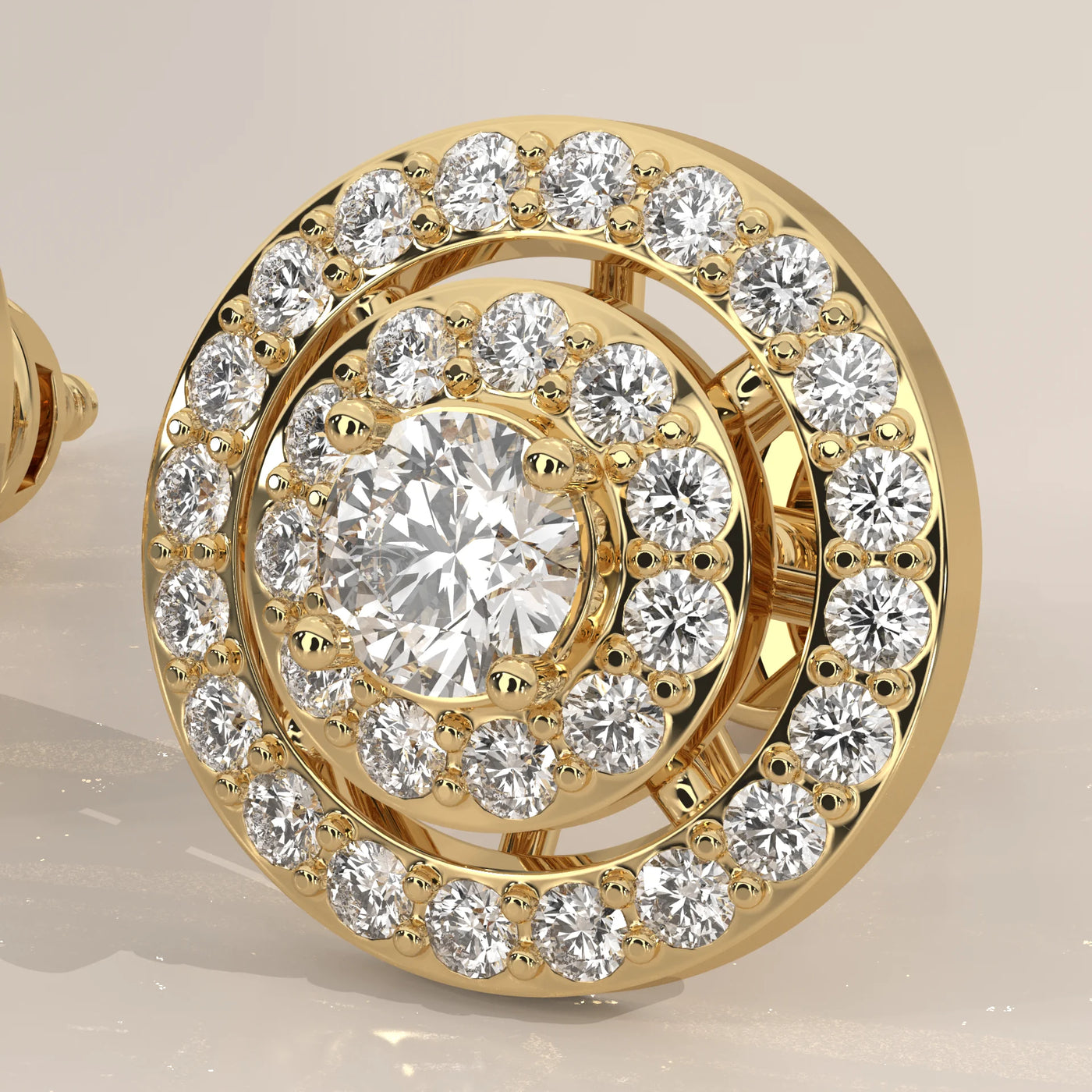 Stone Detail: Round Lab Grown Diamonds in Double Halo Setting – Yellow Gold – Driona Jewels