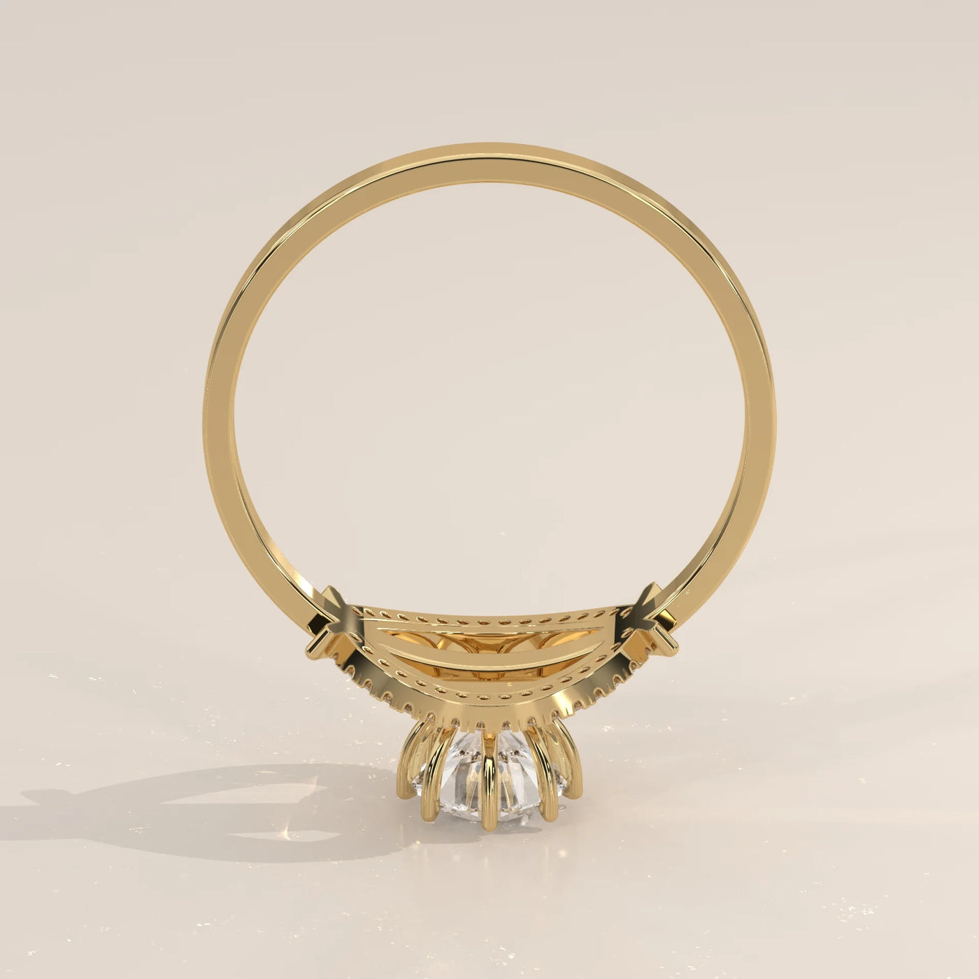 Front View: Round Diamond Engagement Ring with Halo Setting in Yellow Gold – Lab Grown – Driona Jewels