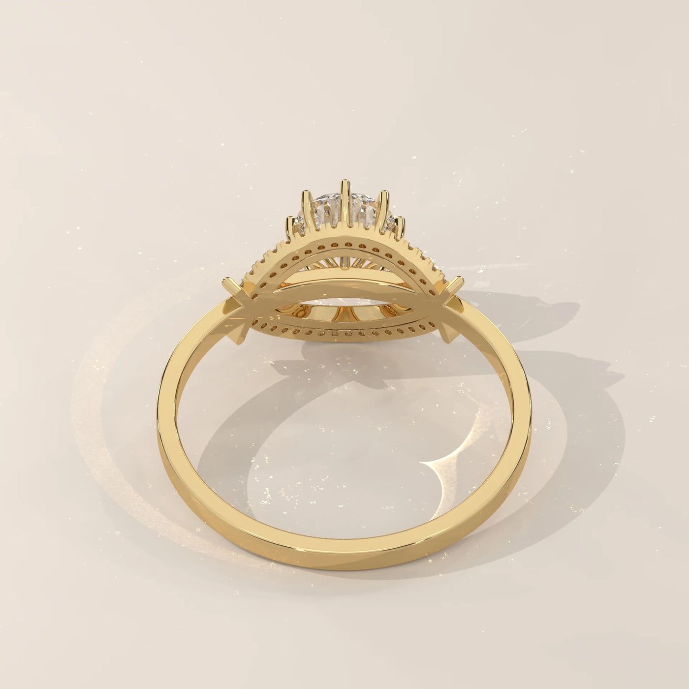 Top View: Round Diamond Engagement Ring with Halo Setting in Yellow Gold – Lab Grown – Driona Jewels