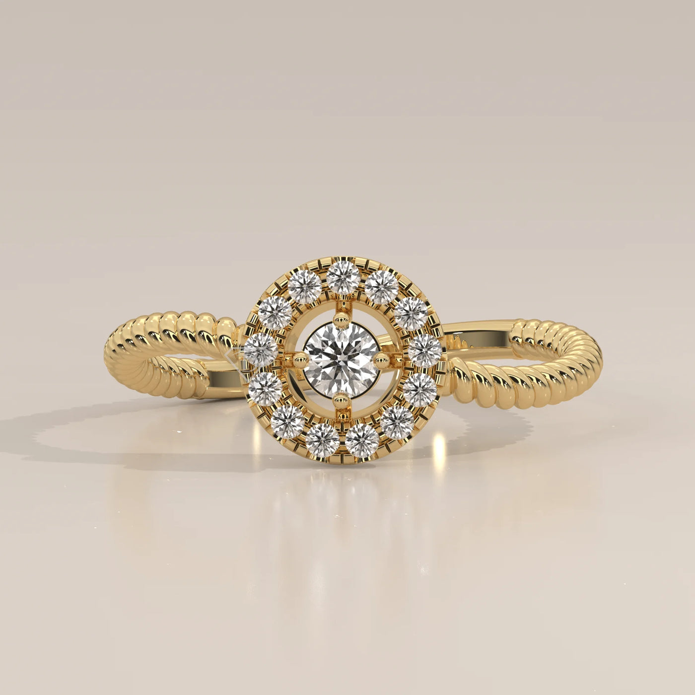 Side Profile: Round Diamond Ring with Halo Setting in Yellow Gold – Lab Grown – Driona Jewels