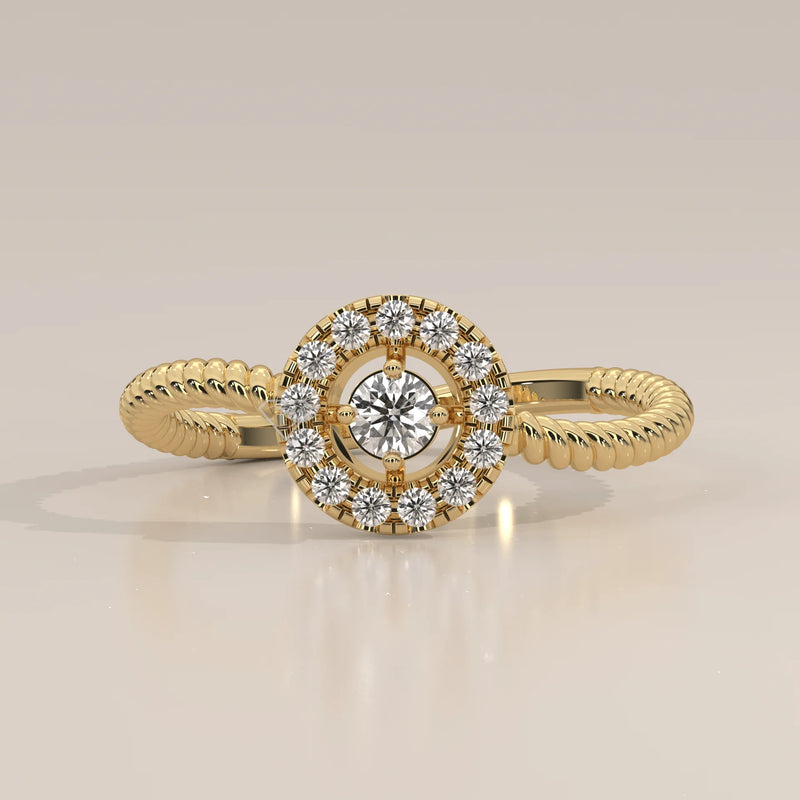 Side Profile: Round Diamond Ring with Halo Setting in Yellow Gold – Lab Grown – Driona Jewels