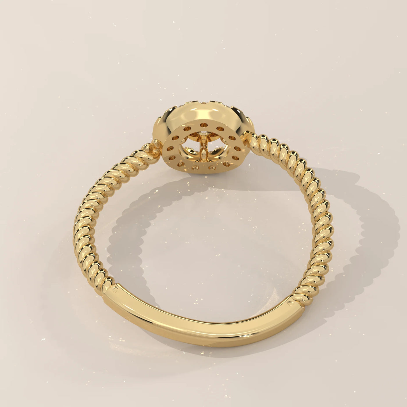 Top View: Round Diamond Ring with Halo Setting in Yellow Gold – Lab Grown – Driona Jewels