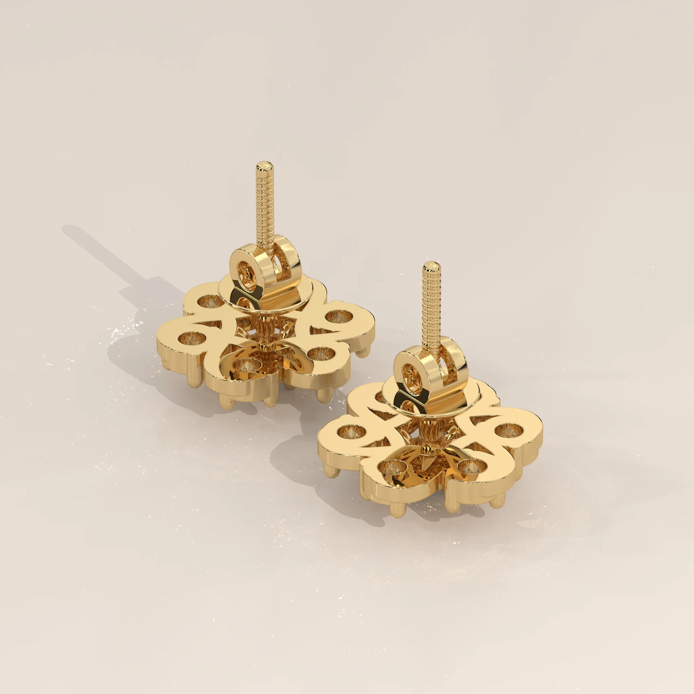 Angle View: Round Diamond Stud Earrings with Cluster Setting in Yellow Gold – Lab Grown – Driona Jewels