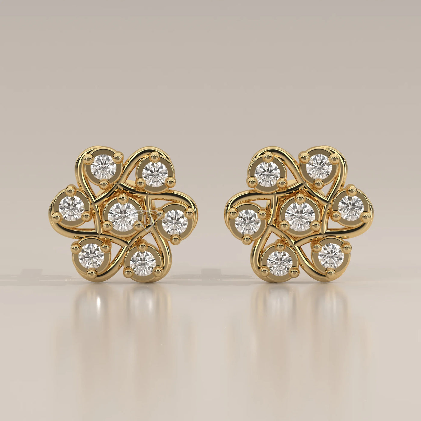 Front View: Round Diamond Stud Earrings with Cluster Setting in Yellow Gold – Lab Grown – Driona Jewels