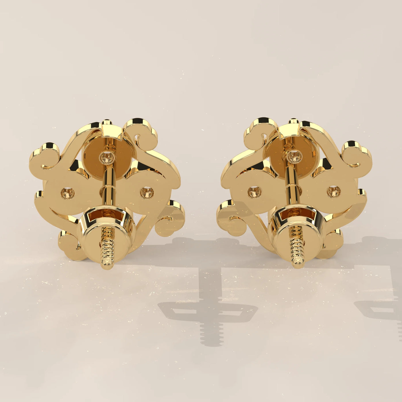 Back View: Round Diamond Stud Earrings with Cluster Setting in Yellow Gold – Lab Grown – Driona Jewels