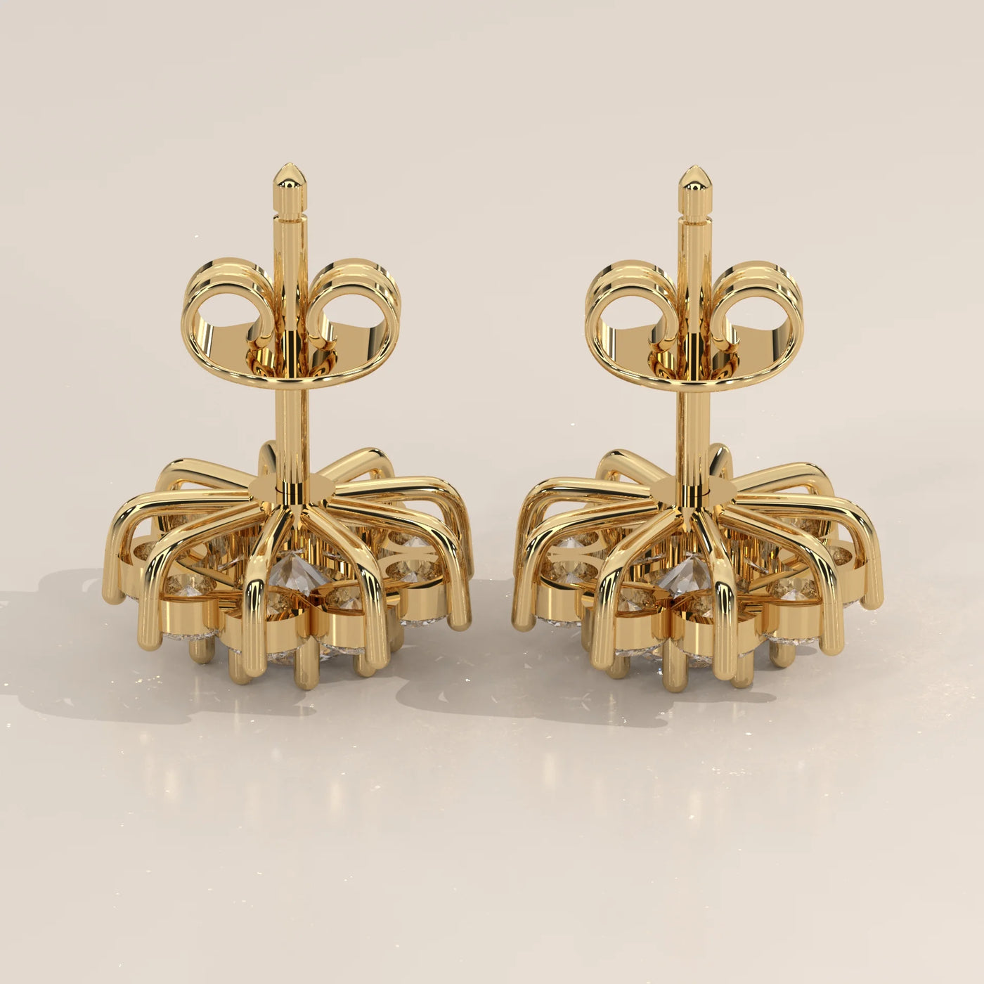 Side Profile: Round Diamond Stud Earrings with Cluster Setting in Yellow Gold – Lab Grown – Driona Jewels