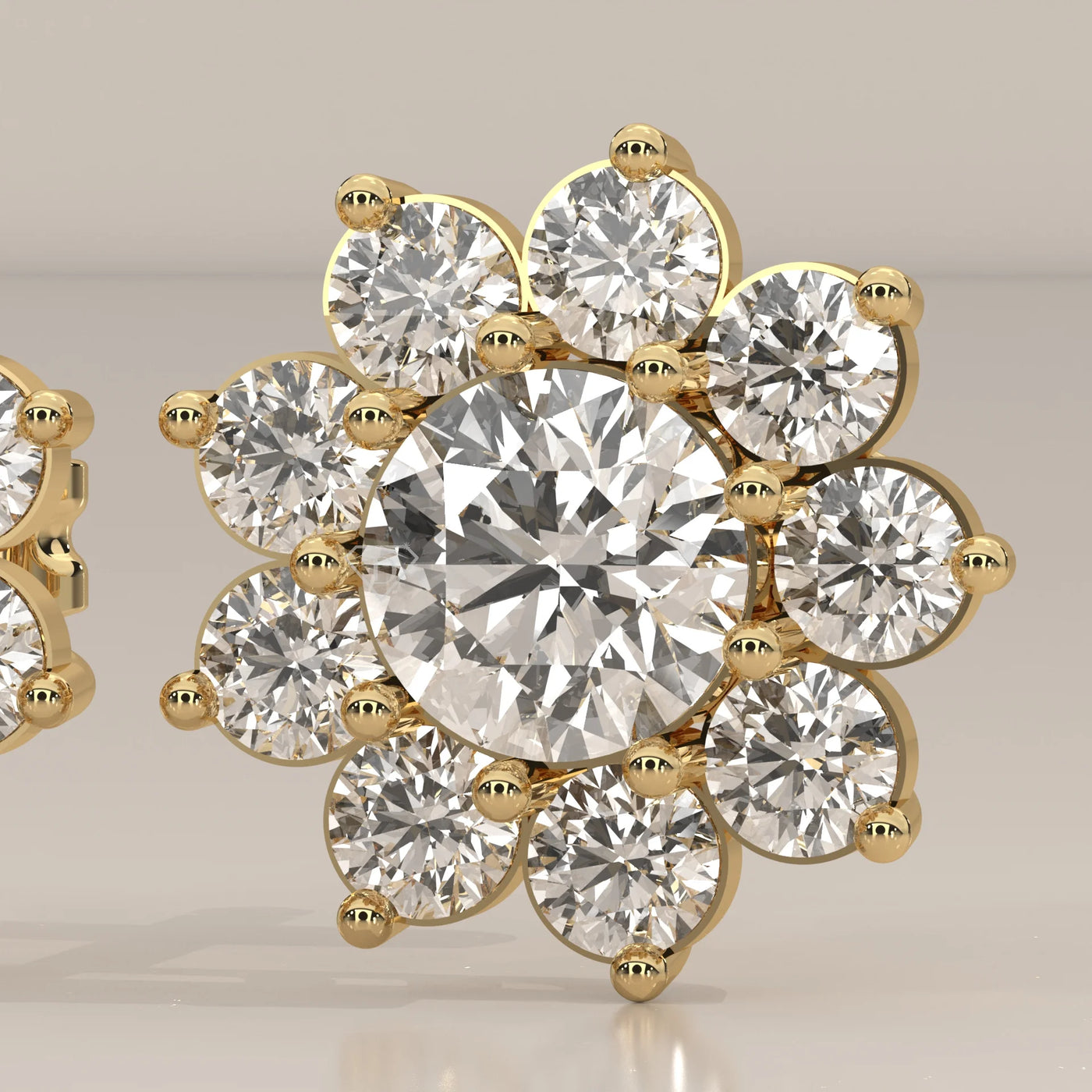 Stone Detail: Round Lab Grown Diamonds in Cluster Setting – Yellow Gold – Driona Jewels