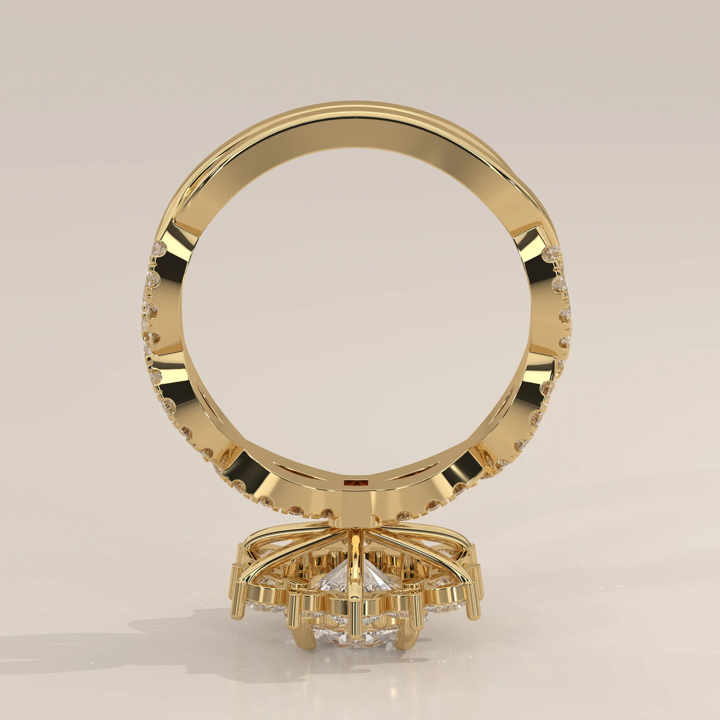 Front View: Round Diamond Engagement Ring with Halo Setting in Yellow Gold – Lab Grown – Driona Jewels