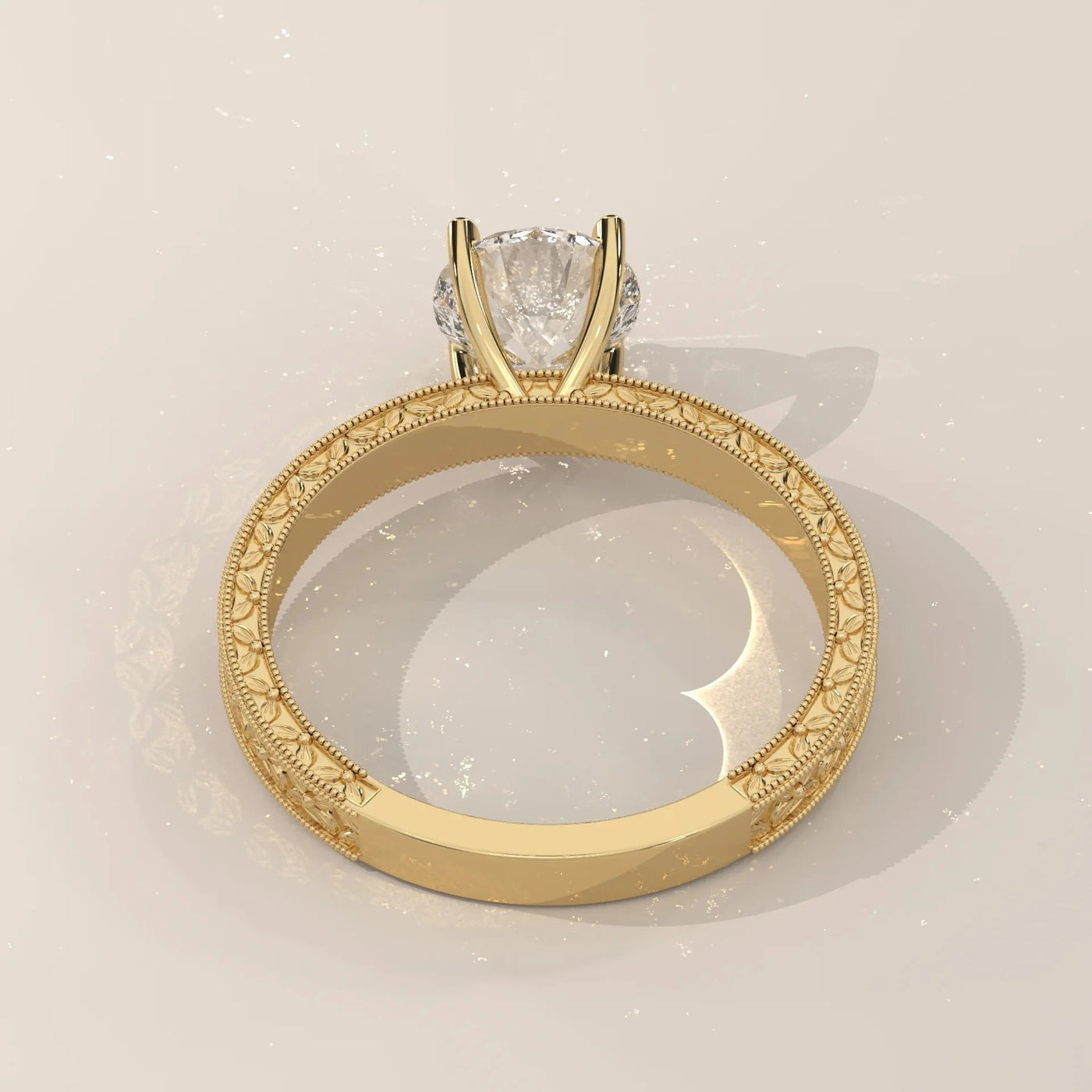 Front View: Round Diamond Ring with Solitaire Setting in Yellow Gold – Lab Grown – Driona Jewels