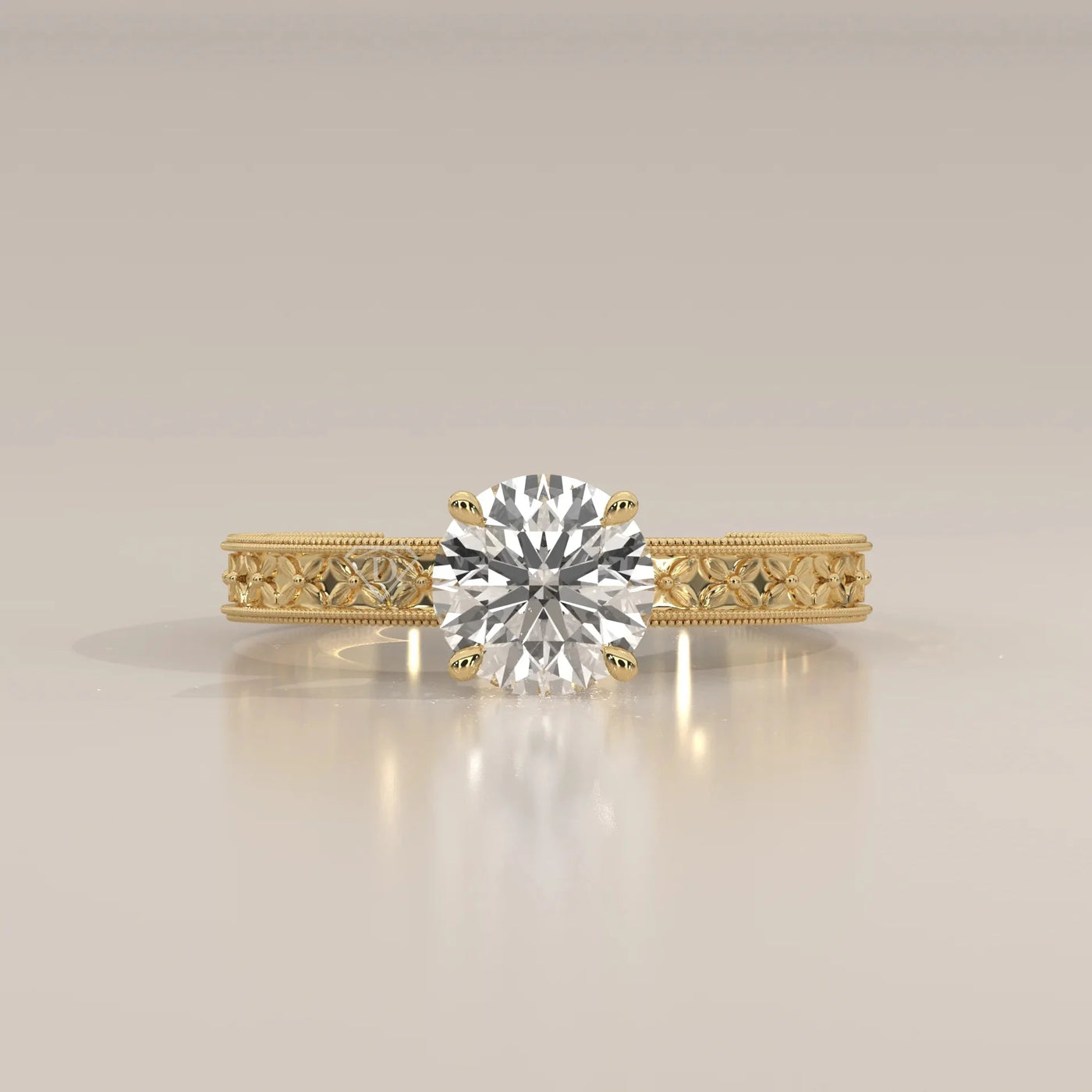 Front View: Round Diamond Ring with Solitaire Setting in Yellow Gold – Lab Grown – Driona Jewels