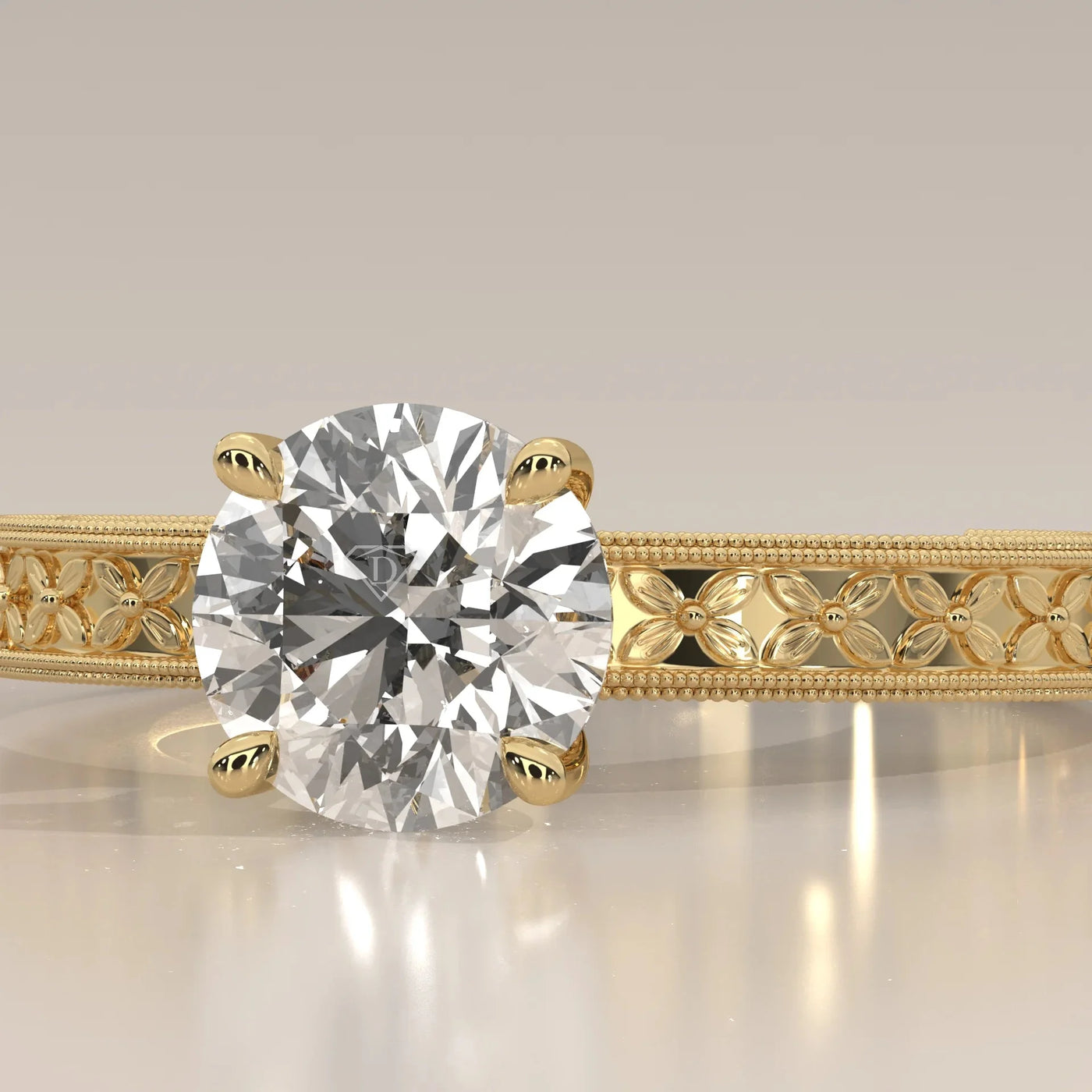 Side Profile: Round Diamond Ring with Solitaire Setting in Yellow Gold – Lab Grown – Driona Jewels