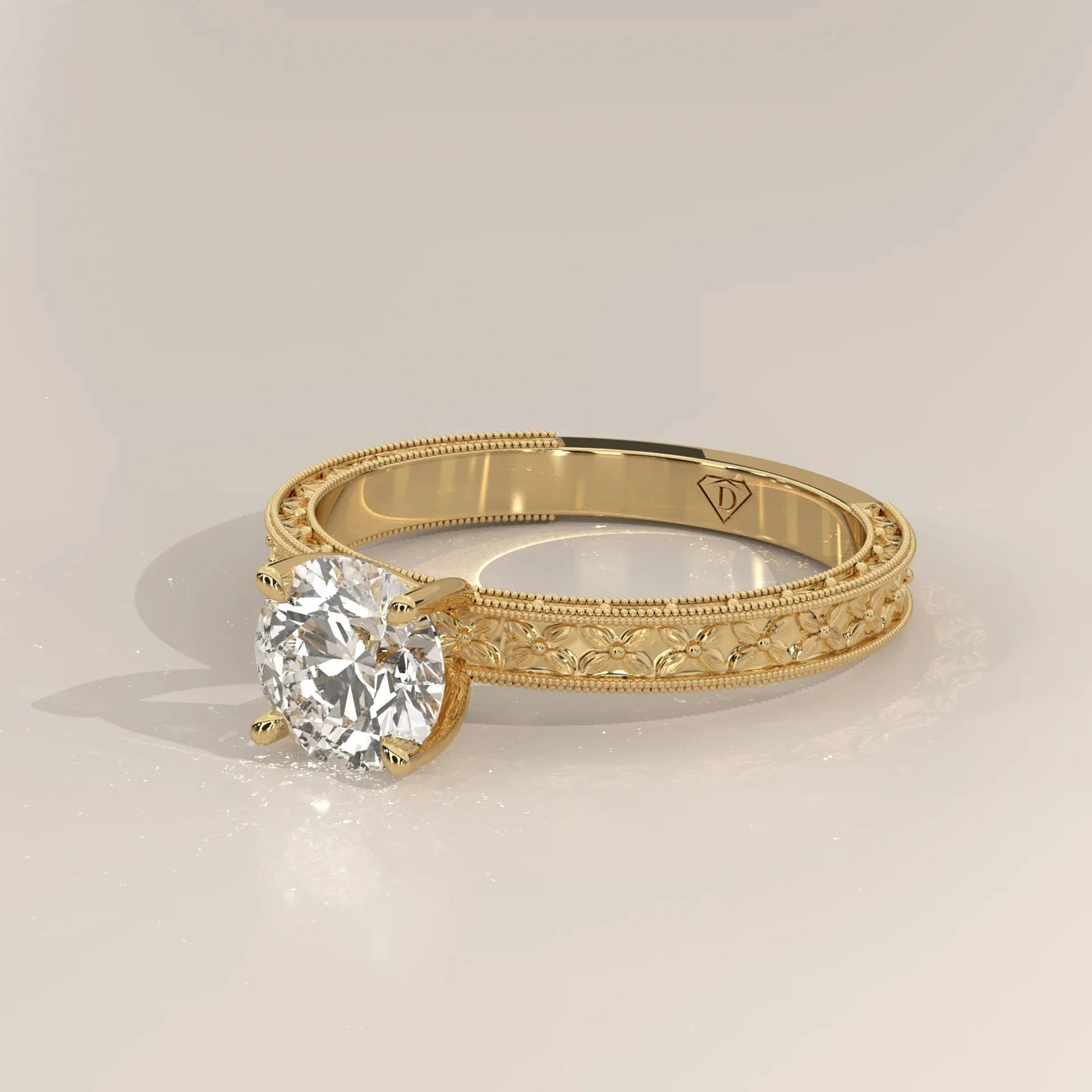 Side Profile: Round Diamond Ring with Solitaire Setting in Yellow Gold – Lab Grown – Driona Jewels