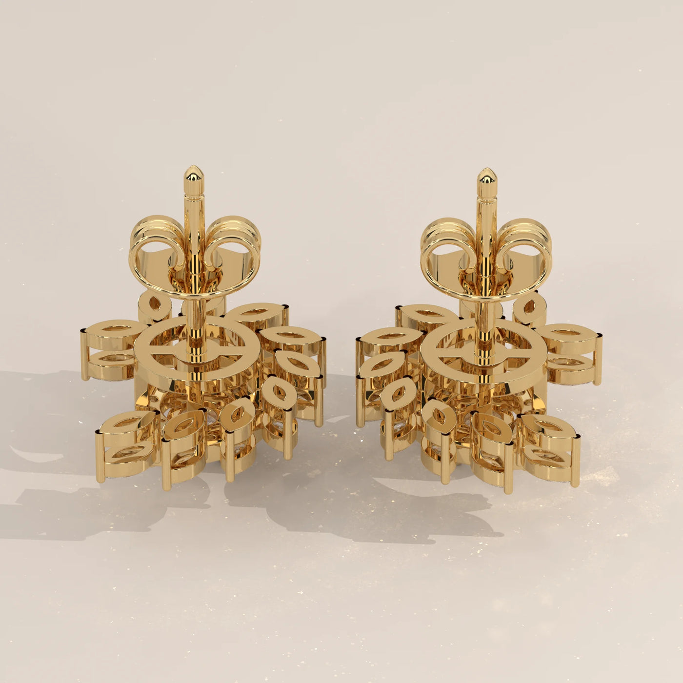 Side Profile: Round Diamond Stud Earrings with Halo Setting in Yellow Gold – Lab Grown – Driona Jewels