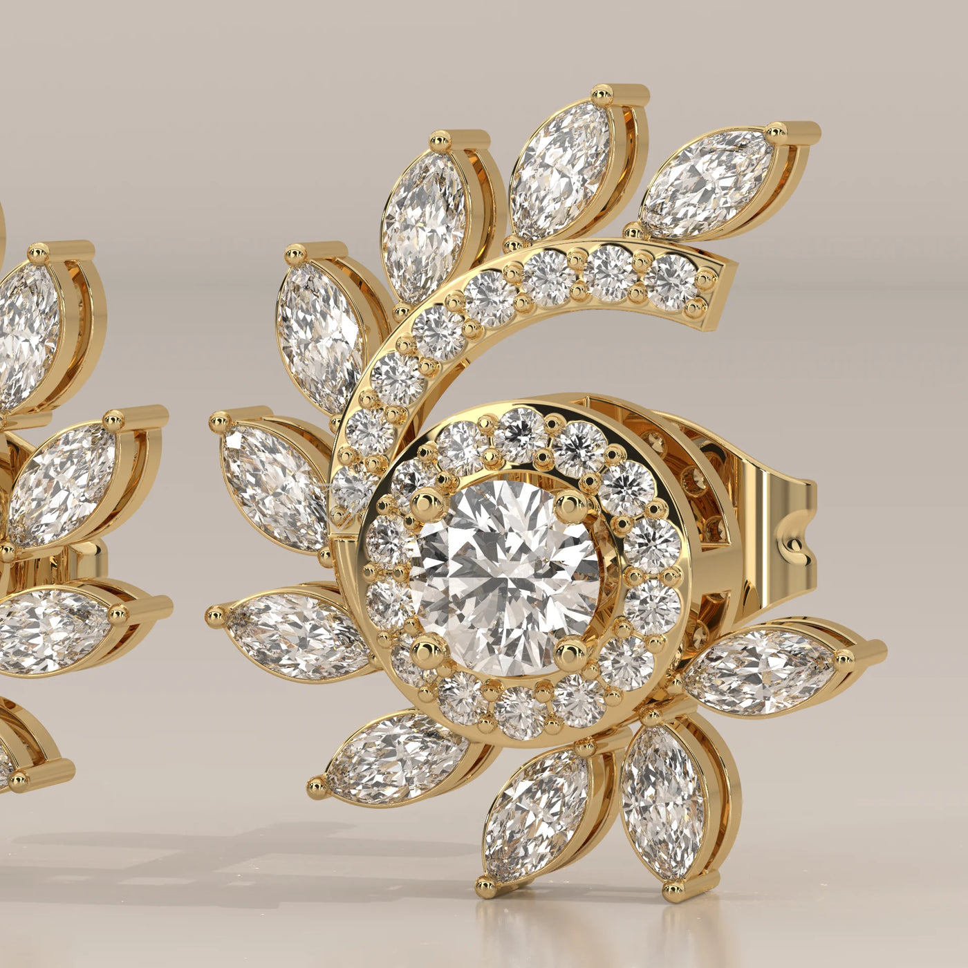 Stone Detail: Round Lab Grown Diamonds in Halo Setting – Yellow Gold – Driona Jewels