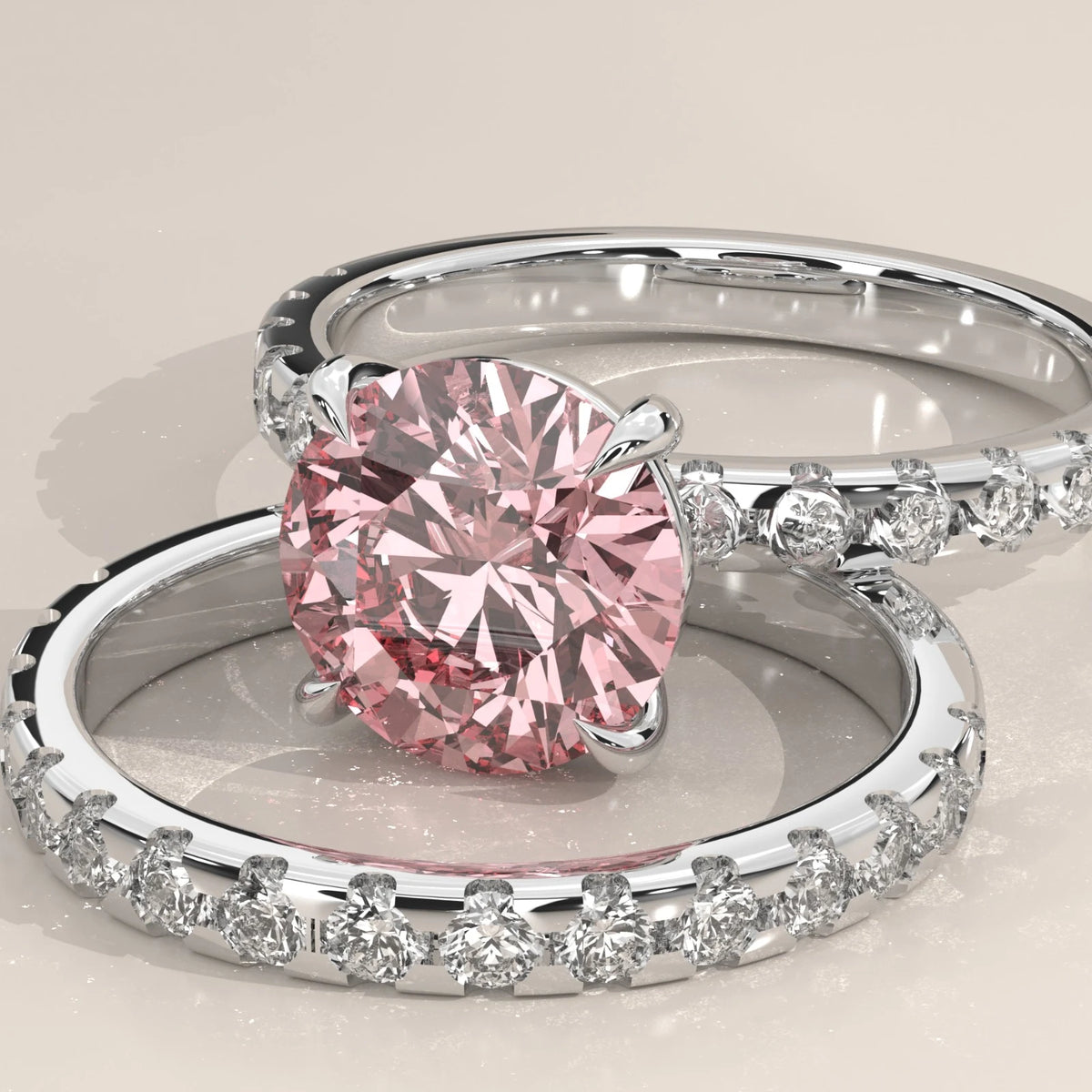 Band with engagement ring: Round Diamond Matching Wedding Band with Claw Setting in Platinum – Lab Grown – Driona Jewels
