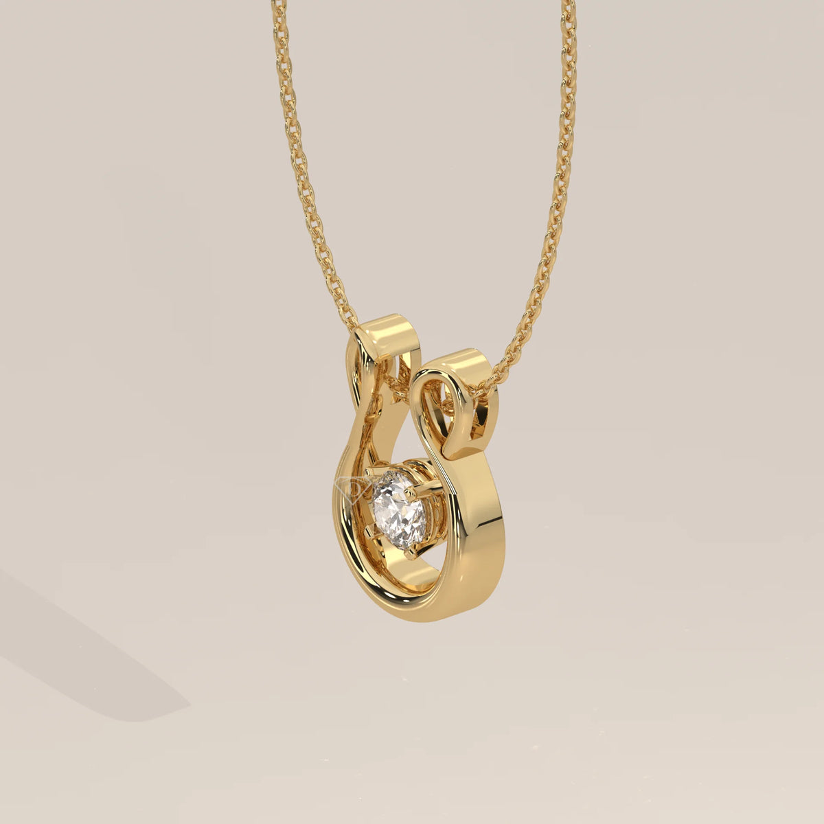 Round Lab Grown Diamond Horseshoe Slide Pendant with Loop Bail in yellow gold, photographed head-on.