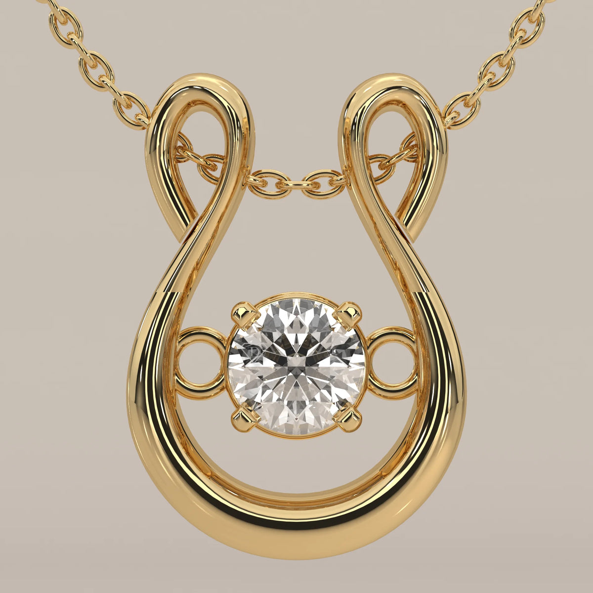 Round Lab Grown Diamond Horseshoe Slide Pendant with Loop Bail in yellow gold, shown on a plain background.