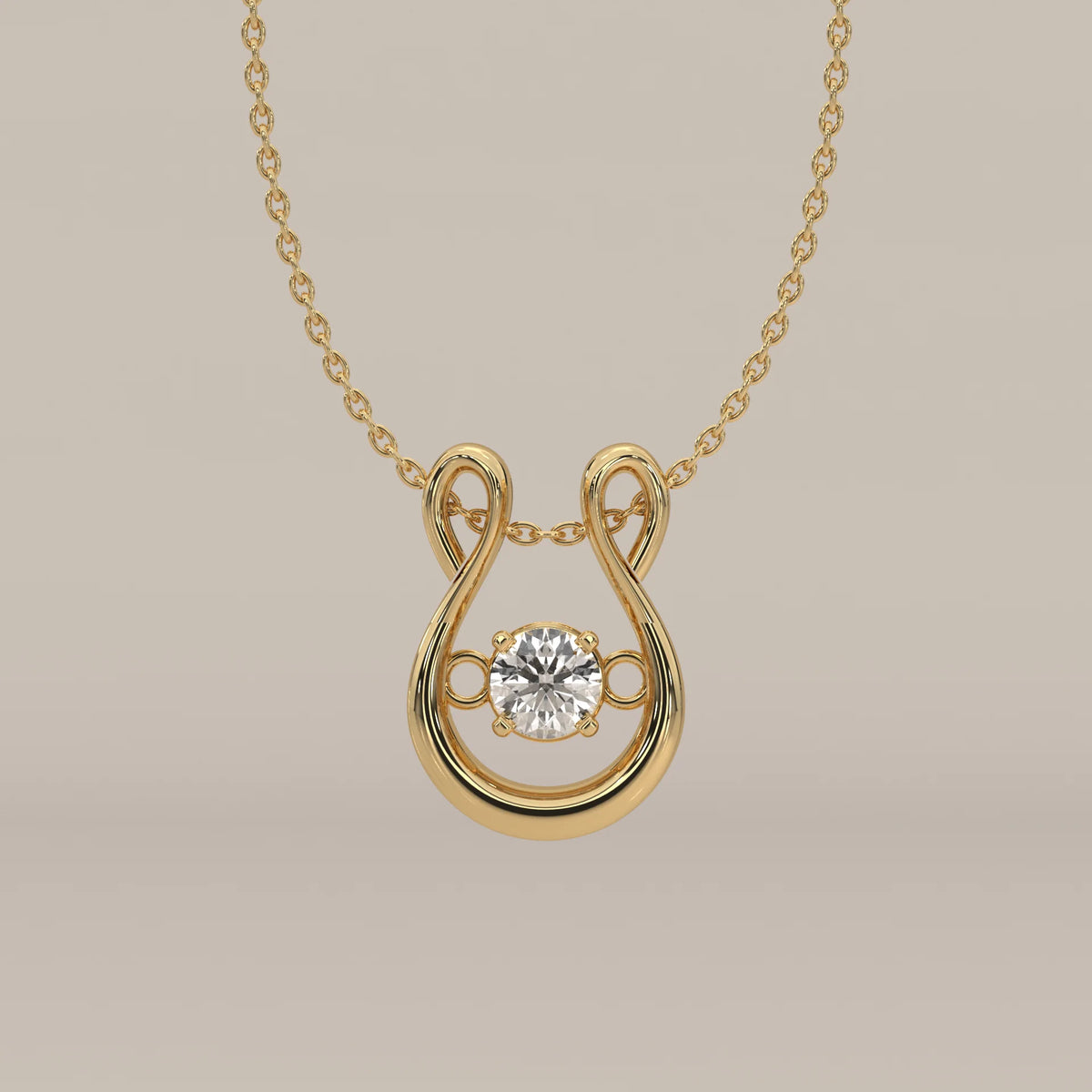 Round Lab Grown Diamond Horseshoe Slide Pendant with Loop Bail in yellow gold, shown from the front.