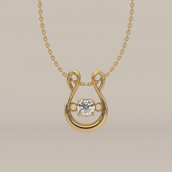 Round Lab Grown Diamond Horseshoe Slide Pendant with Loop Bail in yellow gold, shown from the front.