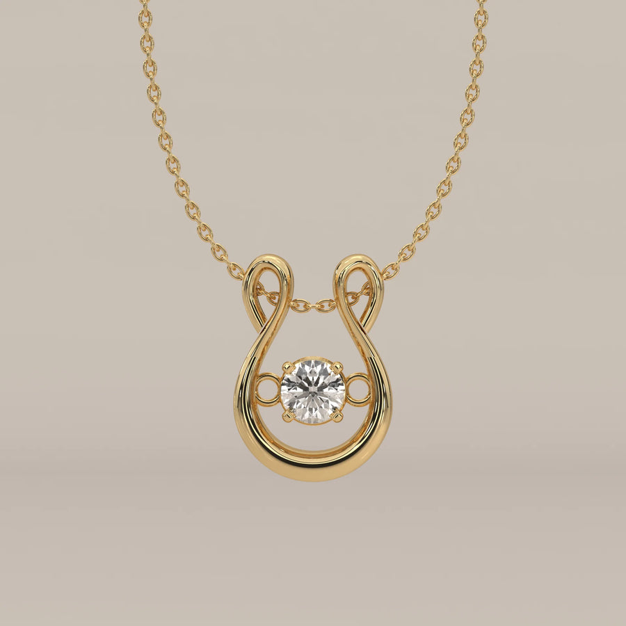 Round Lab Grown Diamond Horseshoe Slide Pendant with Loop Bail in yellow gold, shown from the front.