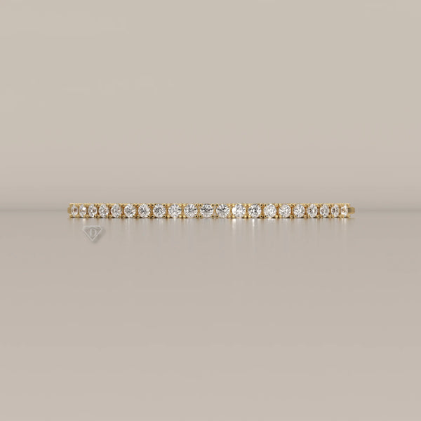 Round Lab Grown Diamond Open Cuff Bracelet with Ball Ends in yellow gold, photographed head-on.