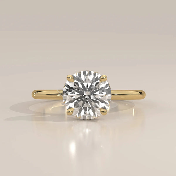 Front View: Round Diamond Ring with Hidden Halo Setting in Yellow Gold – Lab Grown – Driona Jewels