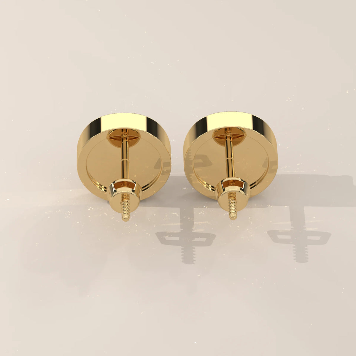 Round Lab Grown Diamond Studs in an Eight Claw Gold Disc Setting in yellow gold, shown on a plain background.