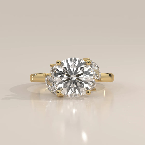 Side Profile: Round Diamond Ring with Three-Stone Setting in Yellow Gold – Lab Grown – Driona Jewels