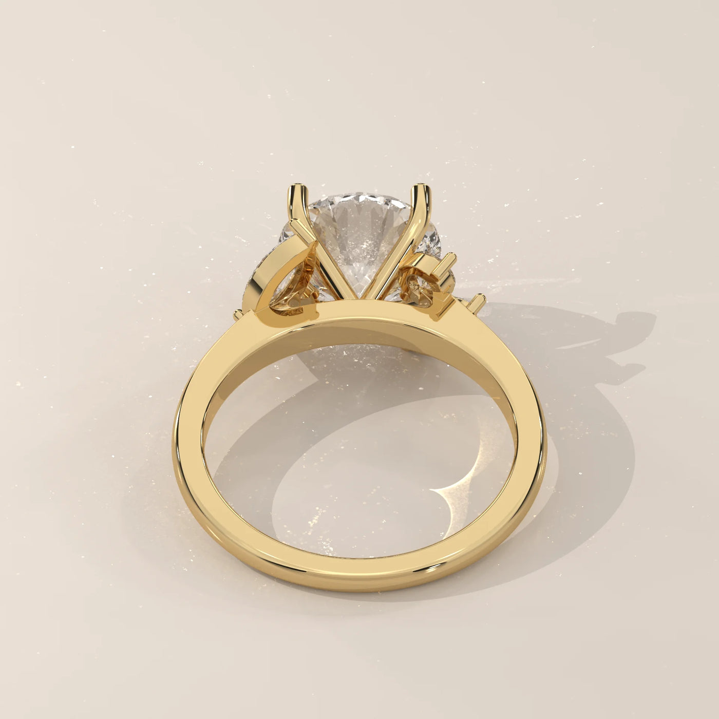Top View: Round Diamond Ring with Three-Stone Setting in Yellow Gold – Lab Grown – Driona Jewels