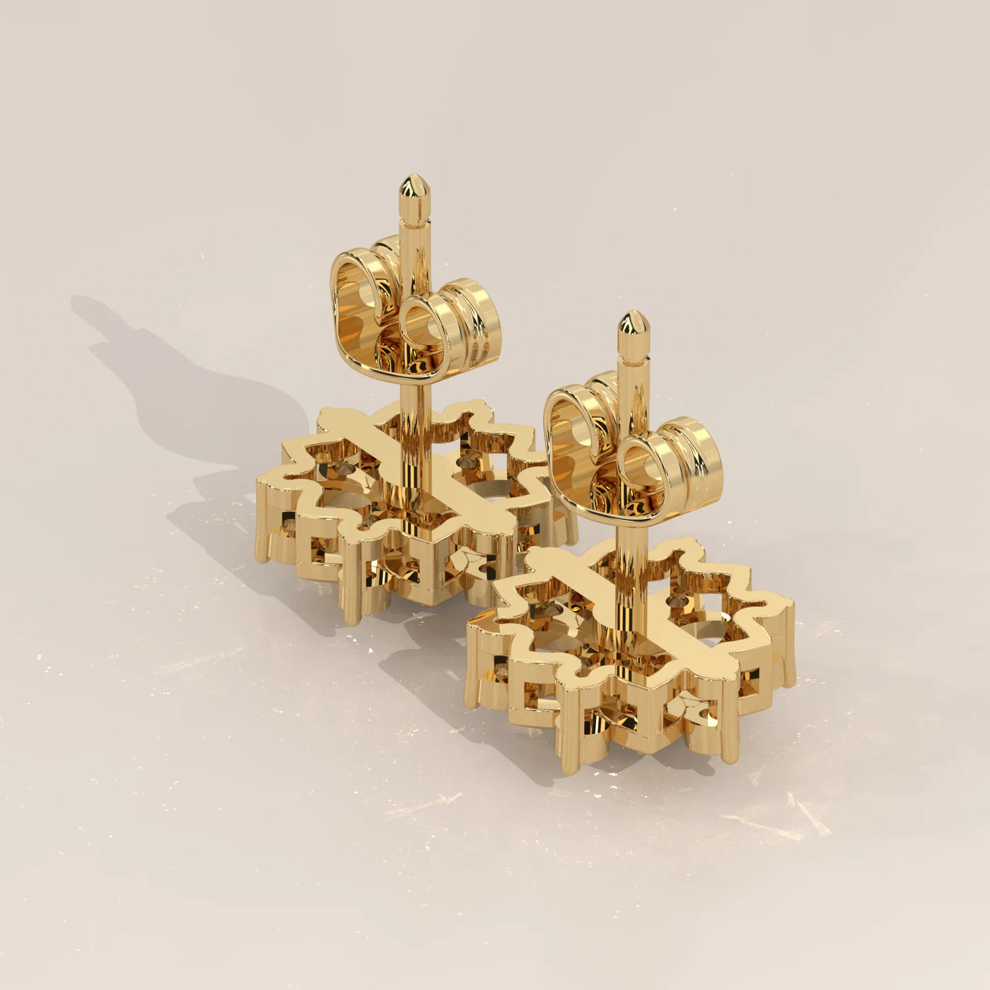 Angle View: Round Diamond Stud Earrings with Cluster Setting in Yellow Gold – Lab Grown – Driona Jewels