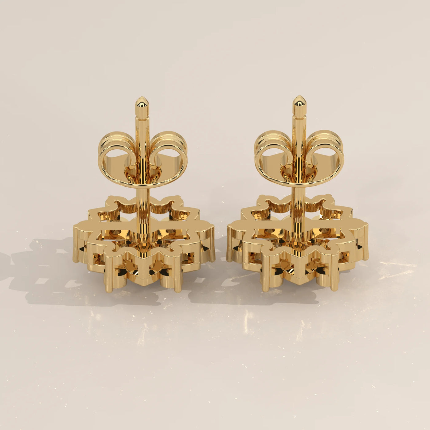 Side Profile: Round Diamond Stud Earrings with Cluster Setting in Yellow Gold – Lab Grown – Driona Jewels