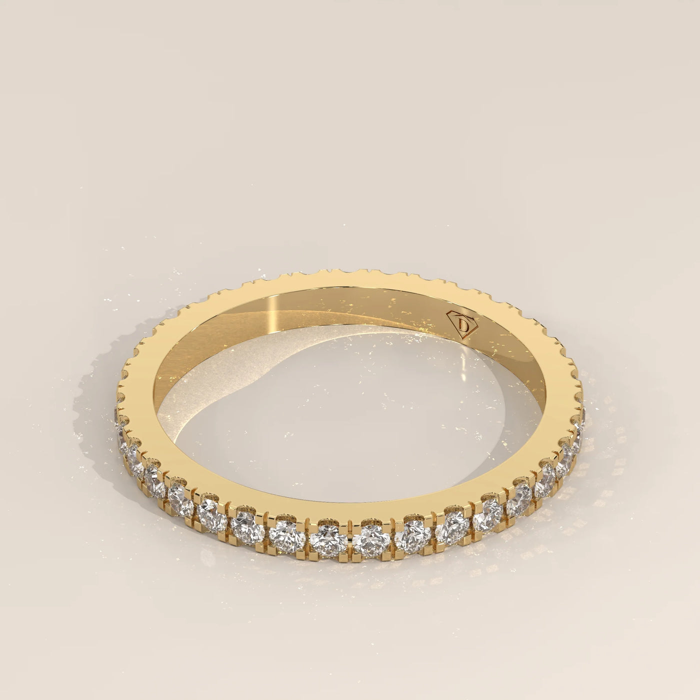 Angle View: Round Diamond Eternity Band with Pavé Setting in Yellow Gold – Lab Grown – Driona Jewels