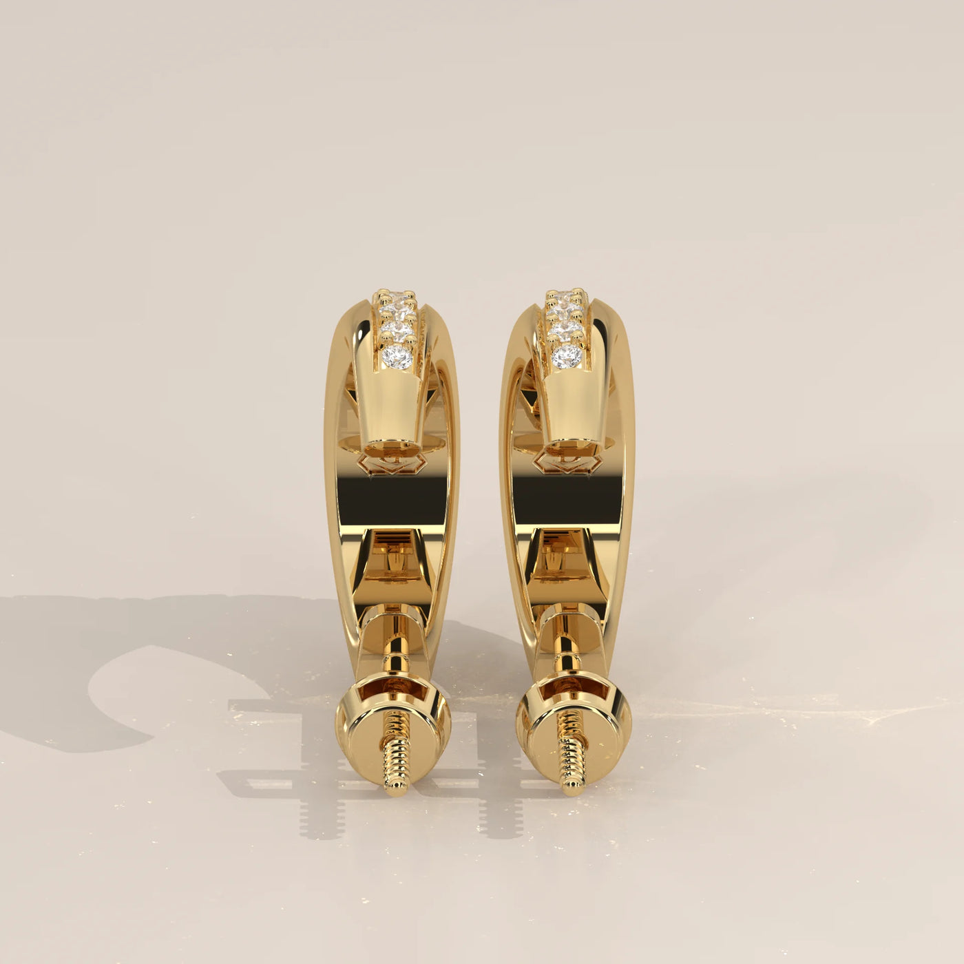 Side Profile: Round Diamond Huggie Hoop Earrings with Pavé Setting in Yellow Gold – Lab Grown – Driona Jewels