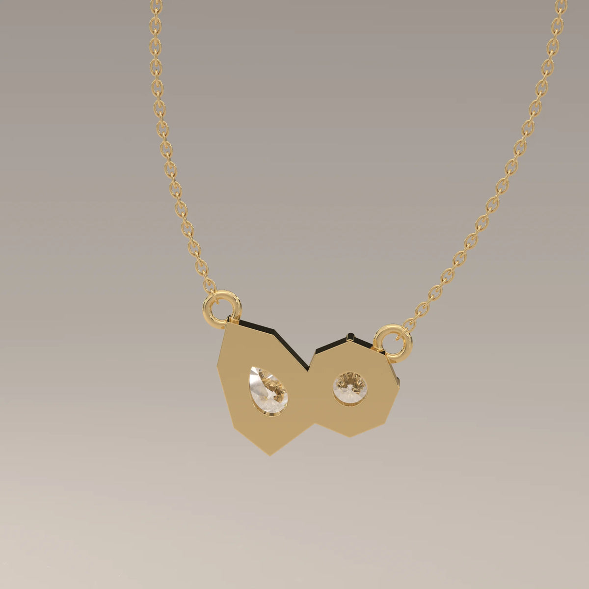 Round and Pear Lab Grown Diamond Geometric Frame Bar Pendant in yellow gold, shown on a plain background.