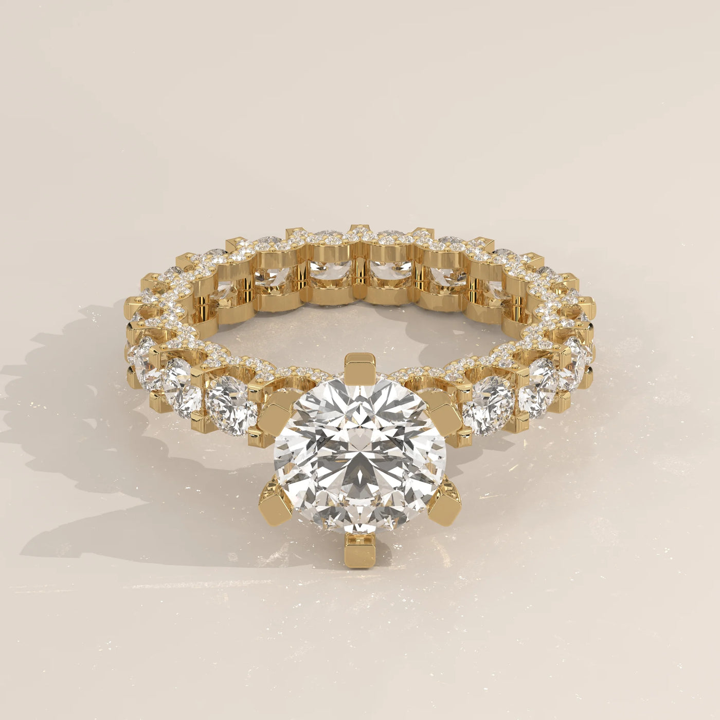 Three-Quarter View: Round Diamond Ring with Solitaire Setting in Yellow Gold – Lab Grown – Driona Jewels