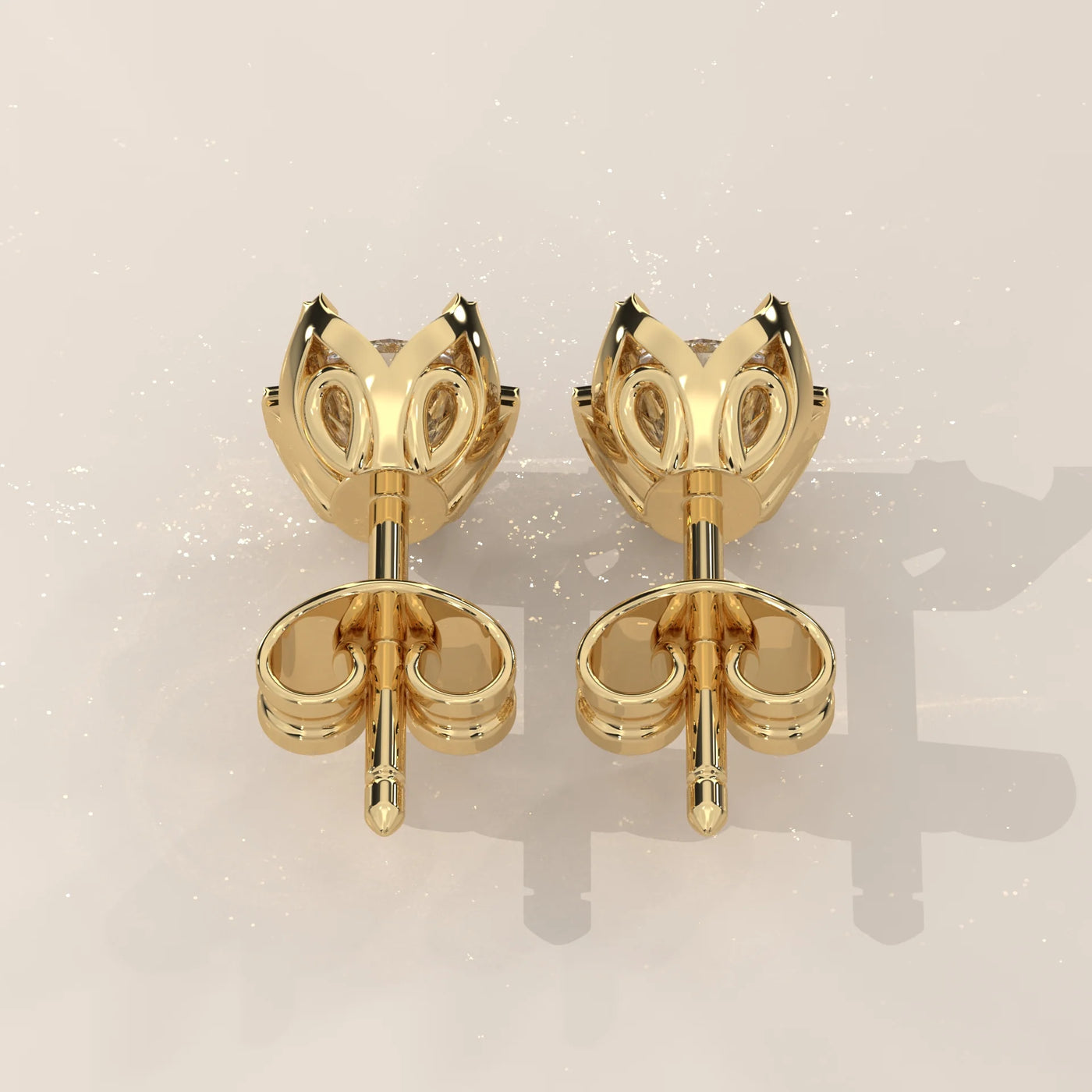 Back View: Round Diamond Stud Earrings with Solitaire Setting in Yellow Gold – Lab Grown – Driona Jewels